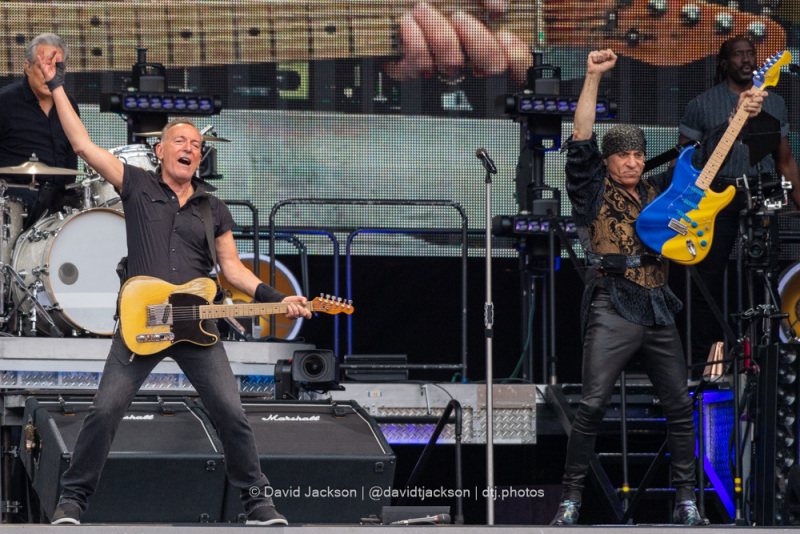 Bruce Springsteen and Steven Van Zandt performing at Villa Park, Birmingham, on Friday, June 16, 2023. Photo by David Jackson.