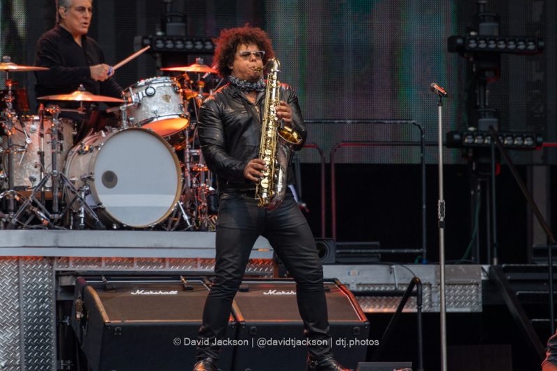 Jake Clemons performing at Villa Park, Birmingham, on Friday, June 16, 2023. Photo by David Jackson.