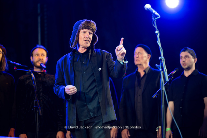 Spooky Men’s Chorale onstage at Cropredy Convention on Friday, August 9, 2024. Photo by David Jackson.