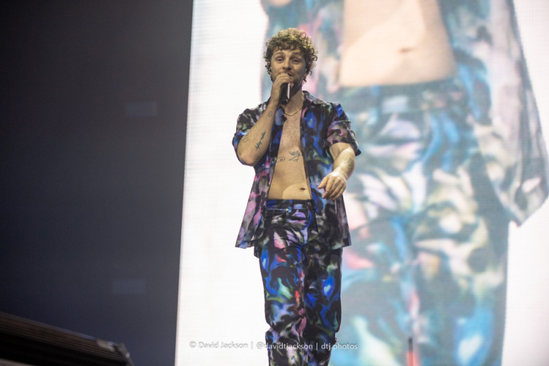 Tom Grennan on stage at the Utilita Arena, Birmingham, March 10, 2023. Photo by David Jackson.