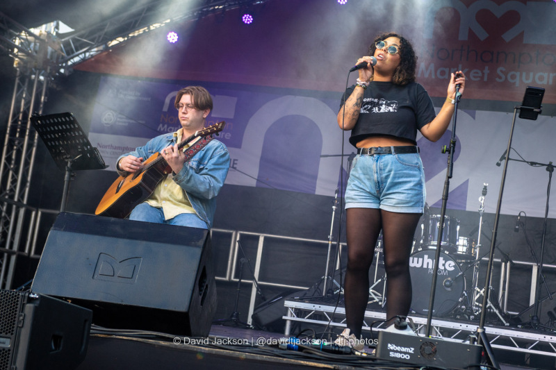 Afreine & Mat Day on stage at the Market Square in Northampton on Saturday, October 19, 2024, performing as part of a weekend of activities celebrating its official reopening. Photo by David Jackson.