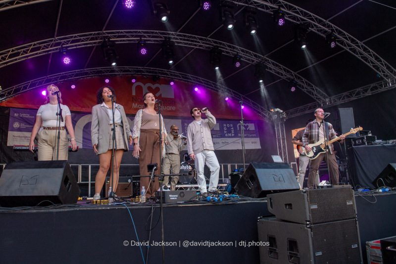 Woahgetter on stage at the Market Square in Northampton on Saturday, October 19, 2024, performing as part of a weekend of activities celebrating its official reopening. Photo by David Jackson.
