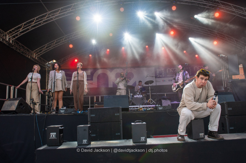 Woahgetter on stage at the Market Square in Northampton on Saturday, October 19, 2024, performing as part of a weekend of activities celebrating its official reopening. Photo by David Jackson.