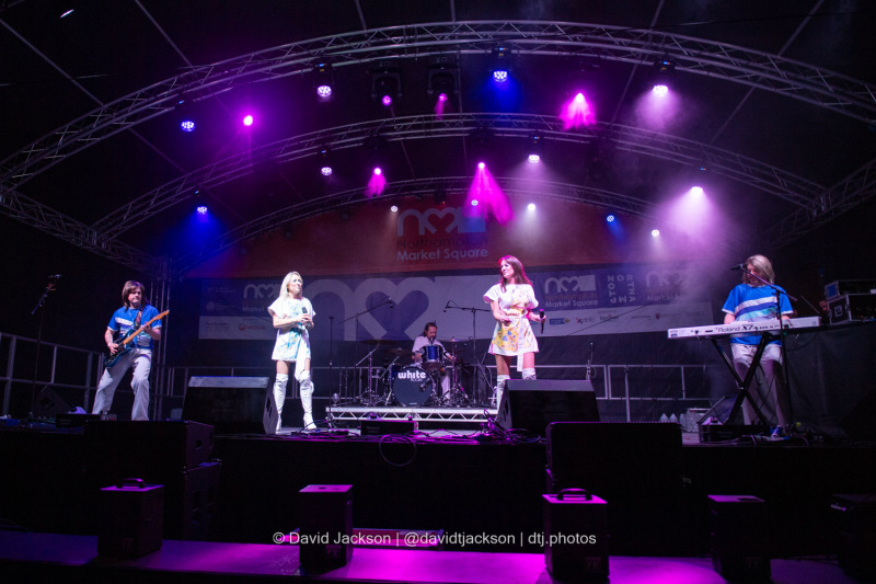 The Magic Of Abba on stage at the Market Square in Northampton on Saturday, October 19, 2024, performing as part of a weekend of activities celebrating its official reopening. Photo by David Jackson.