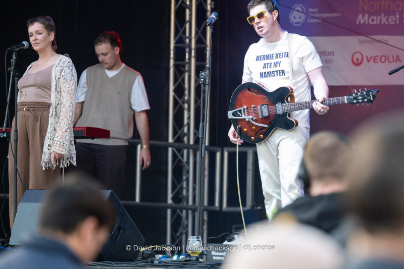 Woahgetter on stage at the Market Square in Northampton on Saturday, October 19, 2024, performing as part of a weekend of activities celebrating its official reopening. Photo by David Jackson.