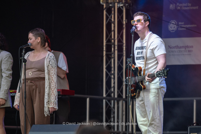 Woahgetter on stage at the Market Square in Northampton on Saturday, October 19, 2024, performing as part of a weekend of activities celebrating its official reopening. Photo by David Jackson.