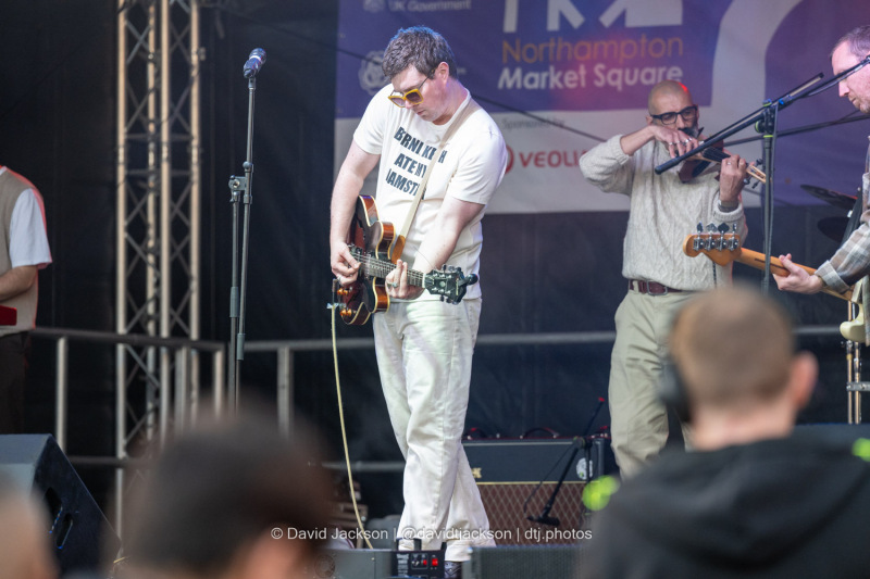 Woahgetter on stage at the Market Square in Northampton on Saturday, October 19, 2024, performing as part of a weekend of activities celebrating its official reopening. Photo by David Jackson.