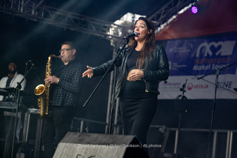 Silky Wilford on stage at the Market Square in Northampton on Sunday, October 20, 2024, performing as part of a weekend of activities celebrating its official reopening. Photo by David Jackson.