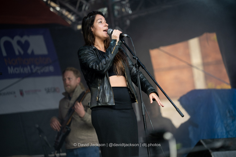Silky Wilford on stage at the Market Square in Northampton on Sunday, October 20, 2024, performing as part of a weekend of activities celebrating its official reopening. Photo by David Jackson.