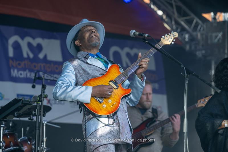 Repro Jam Squad on stage at the Market Square in Northampton on Sunday, October 20, 2024, performing as part of a weekend of activities celebrating its official reopening. Photo by David Jackson.