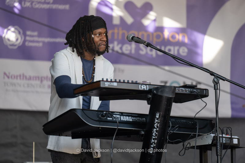Repro Jam Squad on stage at the Market Square in Northampton on Sunday, October 20, 2024, performing as part of a weekend of activities celebrating its official reopening. Photo by David Jackson.
