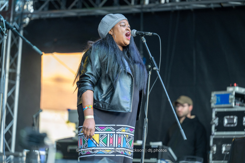 The T Bone Afrika All Stars on stage at the Market Square in Northampton on Sunday, October 20, 2024, performing as part of a weekend of activities celebrating its official reopening. Photo by David Jackson.