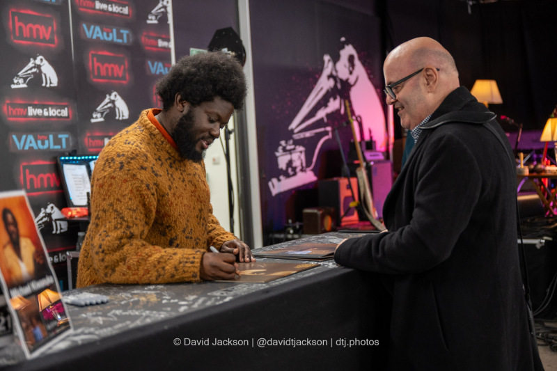 Michael Kiwanuka meeting fans and signing records at the HMV Vault in Birmingham on Saturday, November 23, to promote his new album. Photo by David Jackson.