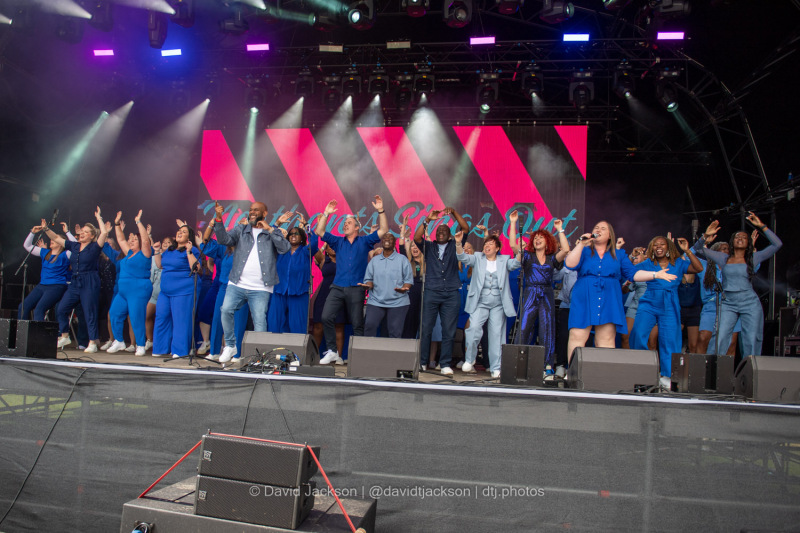 Northants Sings Out choir on stage at the A Perfect Day festival at Delapre Park in Northampton on Sunday, June 16, 2024. Photo by David Jackson.