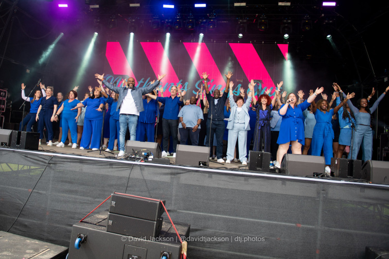 Northants Sings Out choir on stage at the A Perfect Day festival at Delapre Park in Northampton on Sunday, June 16, 2024. Photo by David Jackson.