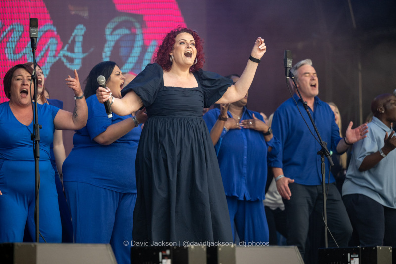 Northants Sings Out choir on stage at the A Perfect Day festival at Delapre Park in Northampton on Sunday, June 16, 2024. Photo by David Jackson.