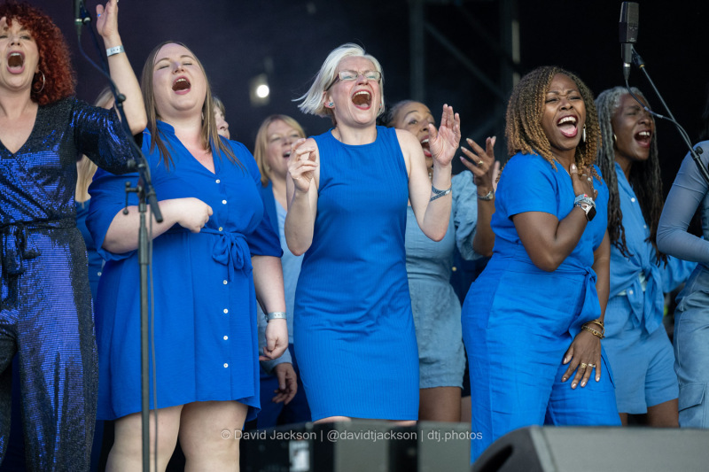 Northants Sings Out choir on stage at the A Perfect Day festival at Delapre Park in Northampton on Sunday, June 16, 2024. Photo by David Jackson.