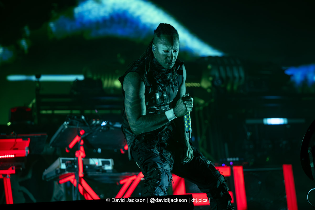 The Prodigy on stage at The National Bowl in Milton Keynes, headlining their Warrior’s Dance festival on Saturday, August 22, 2026. Photo by David Jackson.